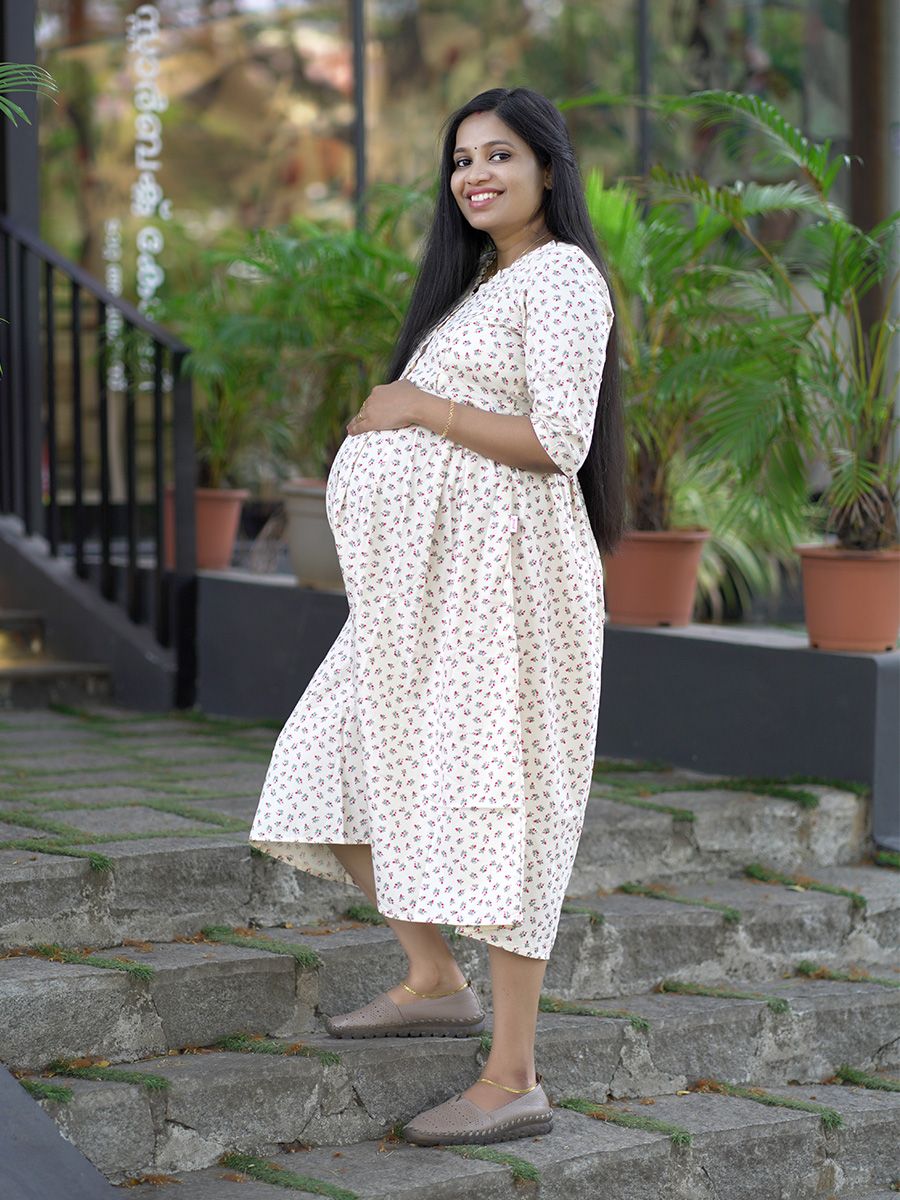Maternity Organic Short Dress- Cindy L Cream