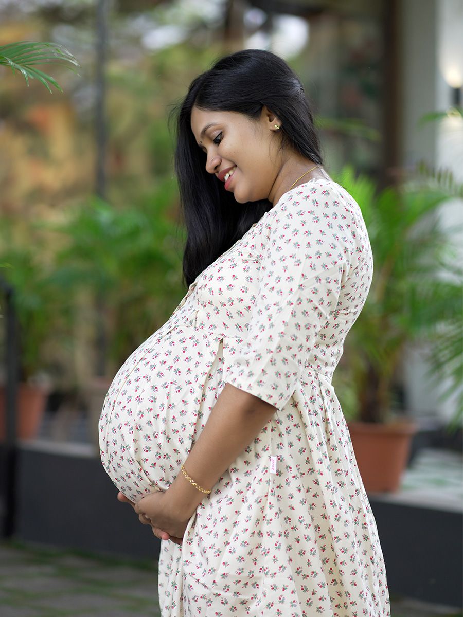 Maternity Organic Short Dress- Cindy L Cream