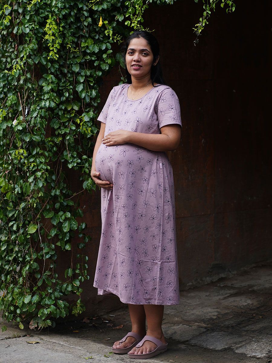 Maternity Knit Gown Gilda L Rose Brown