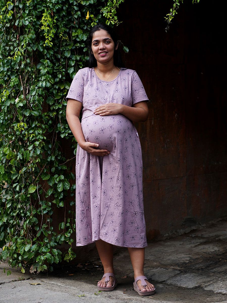 Maternity Knit Gown Gilda L Rose Brown