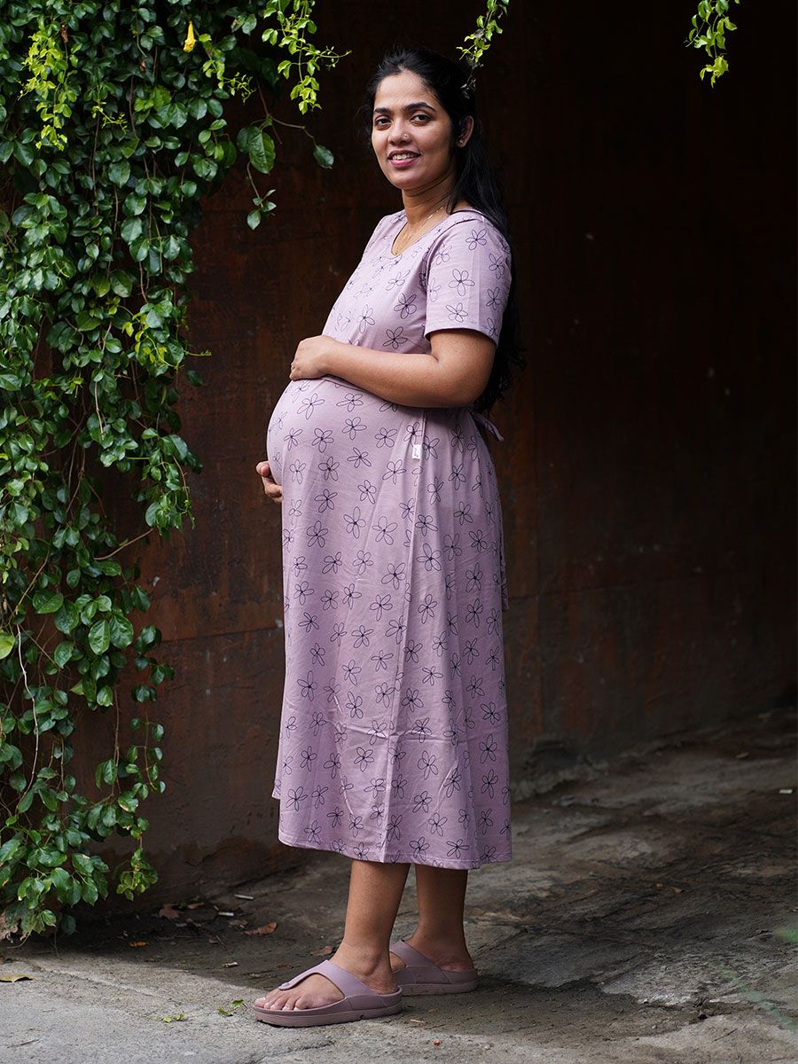 Maternity Knit Gown Gilda L Rose Brown