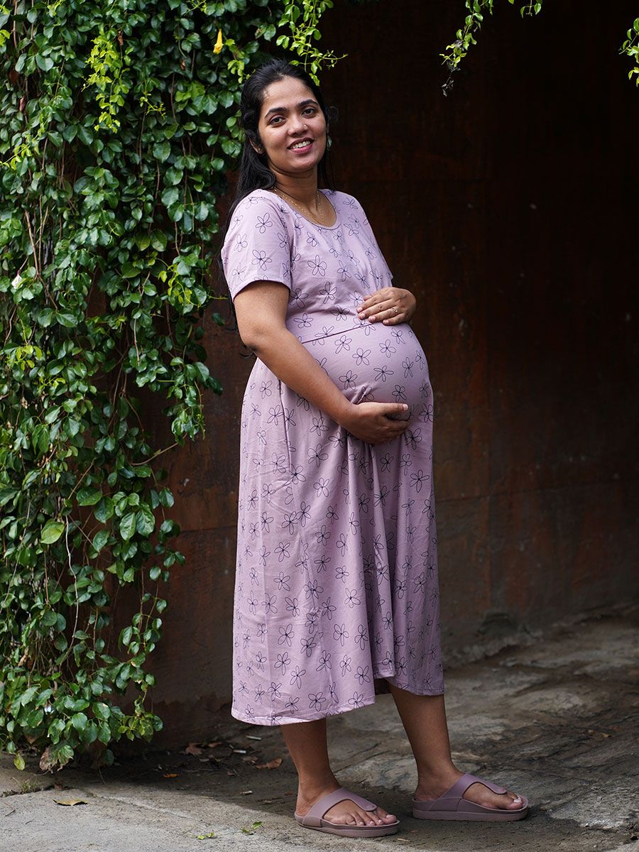 Maternity Knit Gown Gilda L Rose Brown