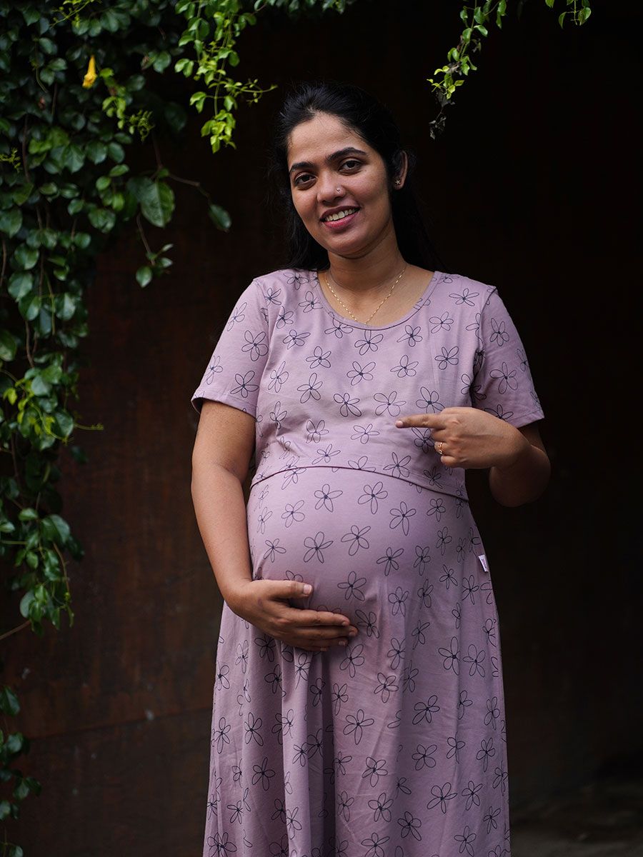 Maternity Knit Gown Gilda L Rose Brown