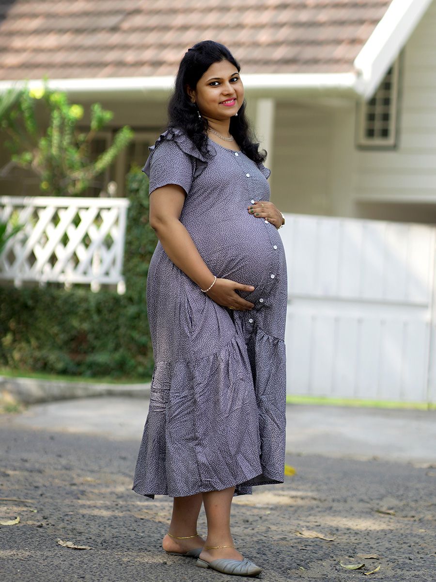 Maternity Short Night Gown- Dola ash