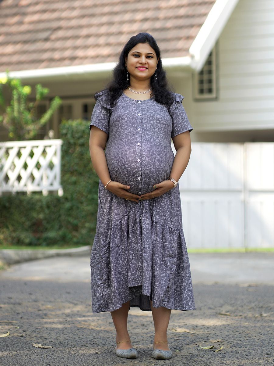 Maternity Short Night Gown- Dola ash