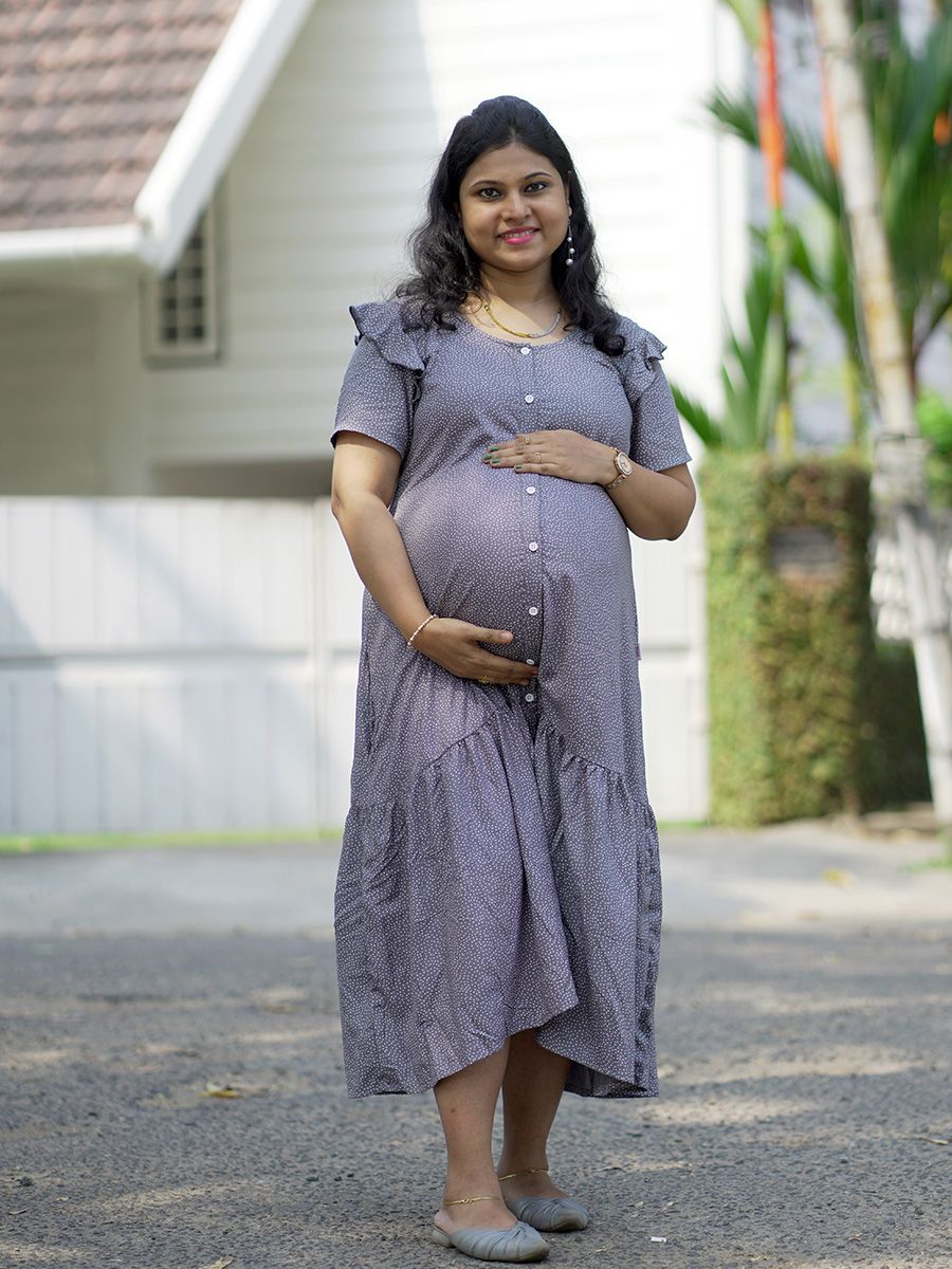 Maternity Short Night Gown- Dola ash