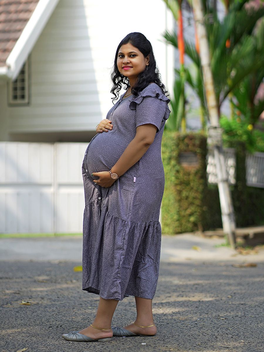 Maternity Short Night Gown- Dola ash