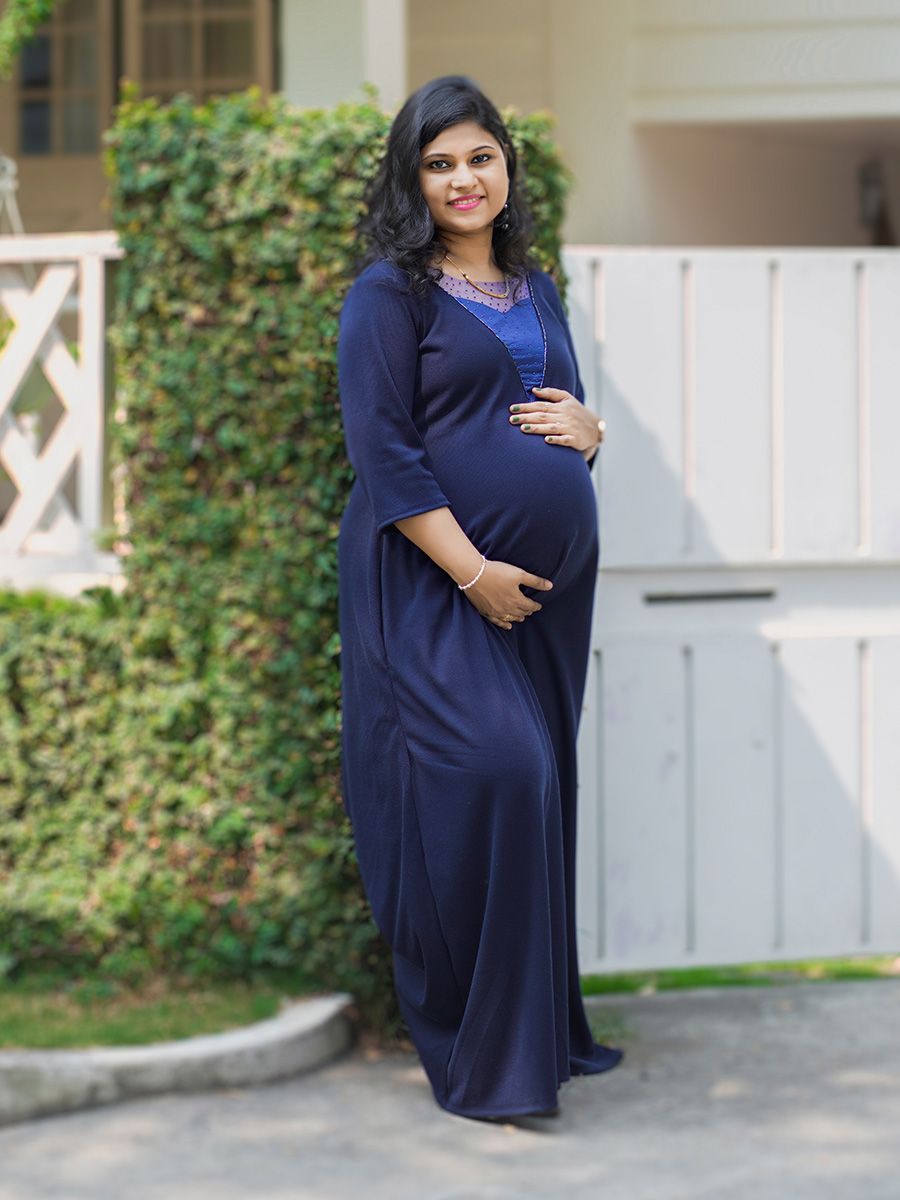 Maternity Photoshoot Knit Gown - Blue