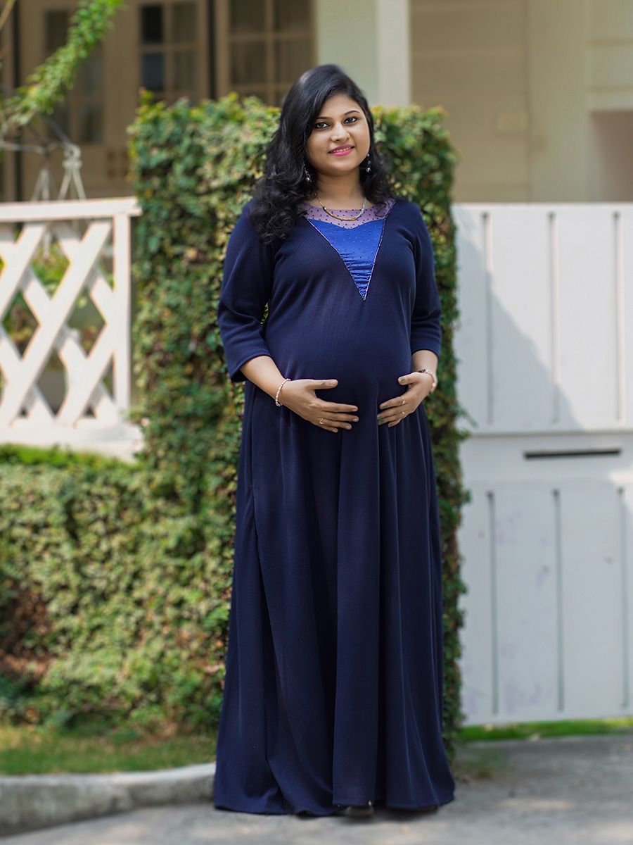 Maternity Photoshoot Knit Gown - Blue