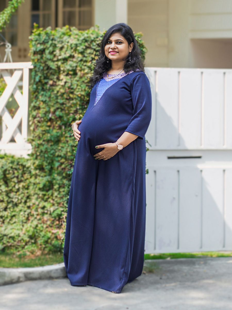 Maternity Photoshoot Knit Gown - Blue