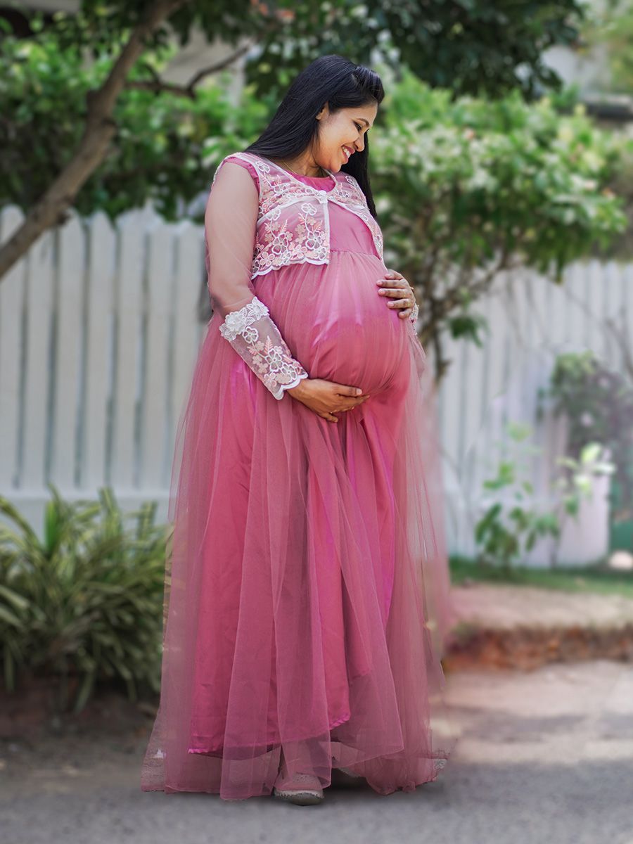 Baby Shower Peach Net Gown with Jacket