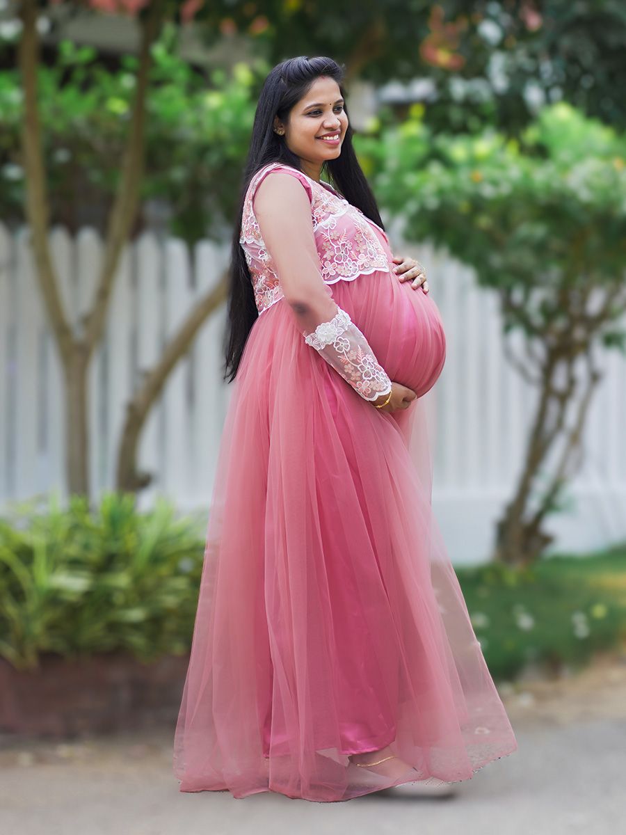 Baby Shower Peach Net Gown with Jacket
