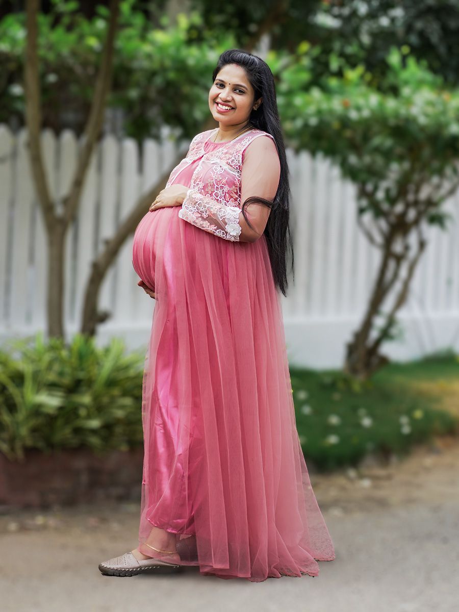 Baby Shower Peach Net Gown with Jacket