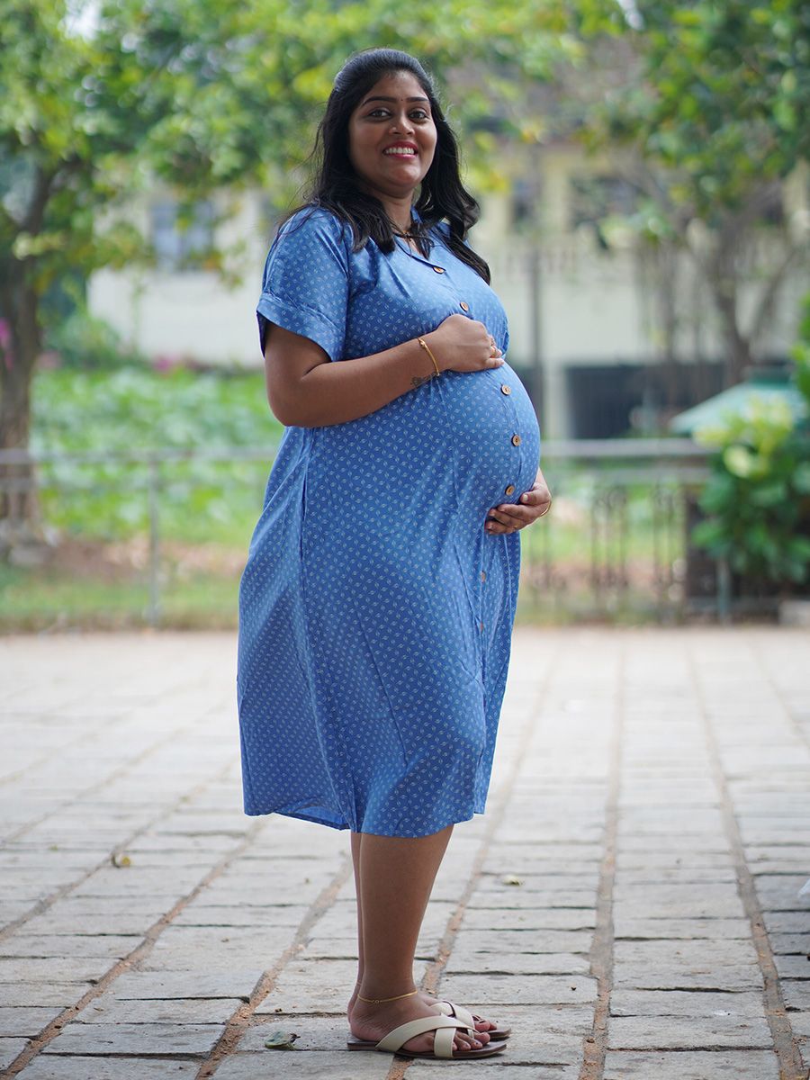 Maternity Midi Dress Full Open Stasia Blue
