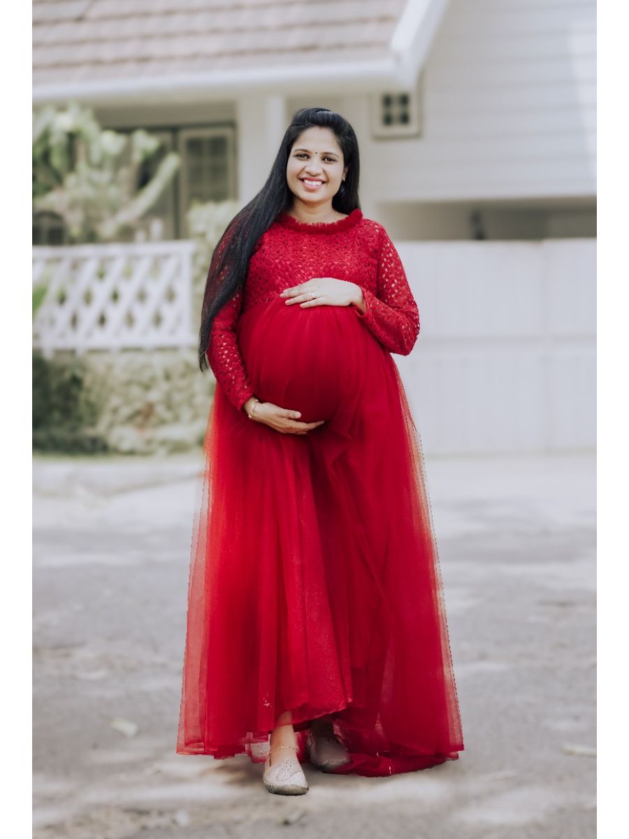 Baby Shower Dress Maroon Net