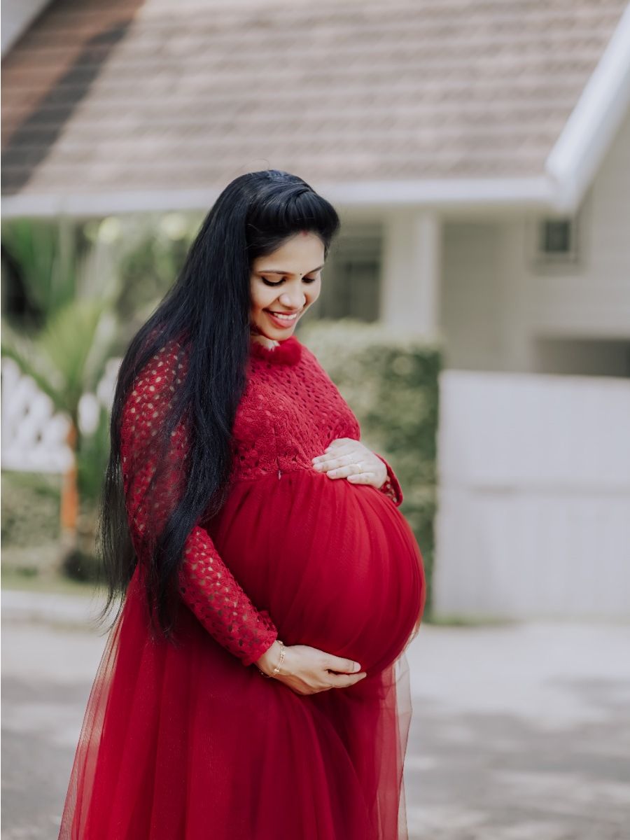 Baby Shower Dress Maroon Net