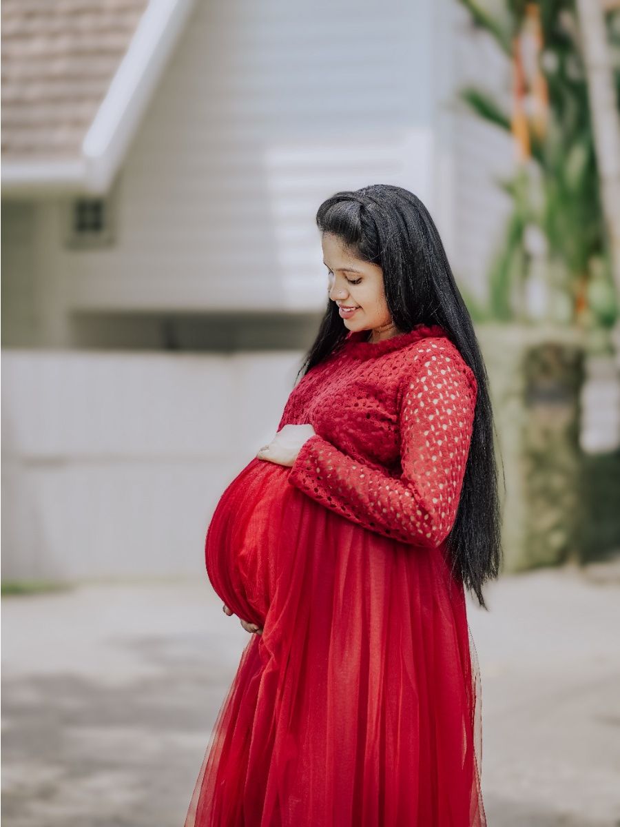 Baby Shower Dress Maroon Net