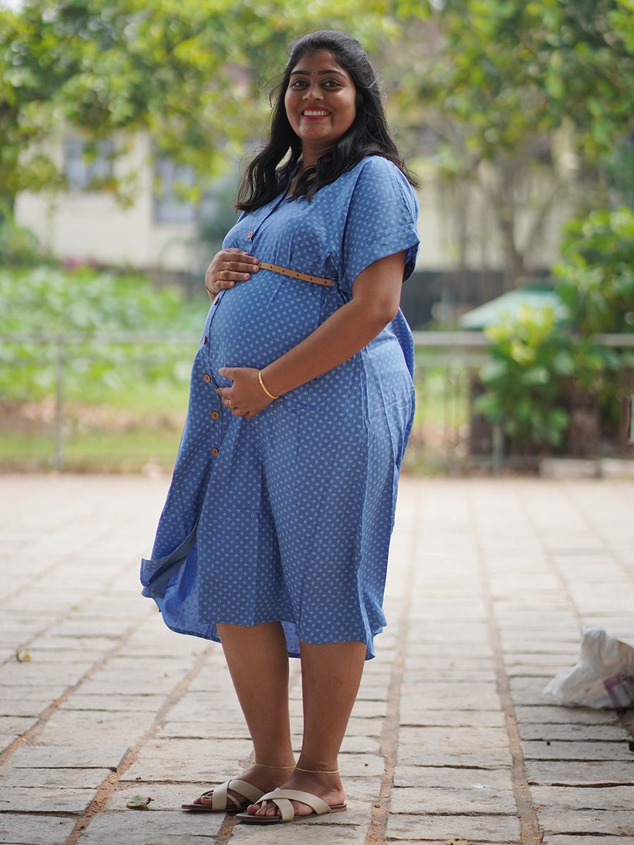 Maternity Midi Dress Full Open Stasia Blue