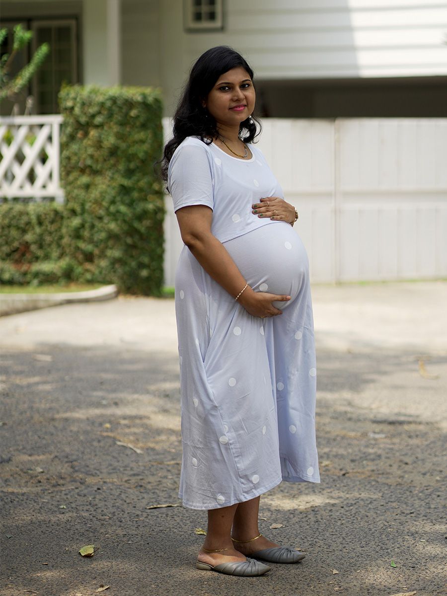 Maternity Short Zipless Dress-  Gilda ice blue