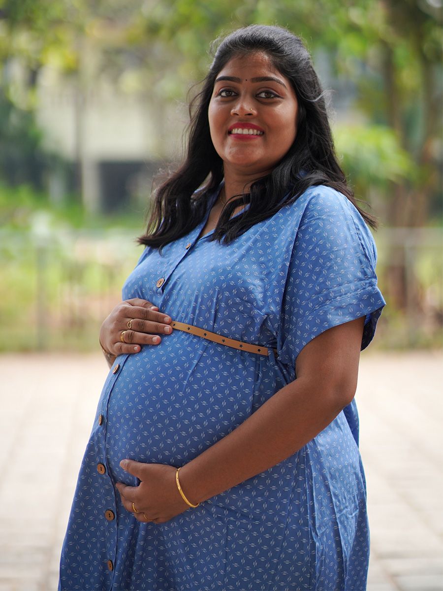Maternity Midi Dress Full Open Stasia Blue