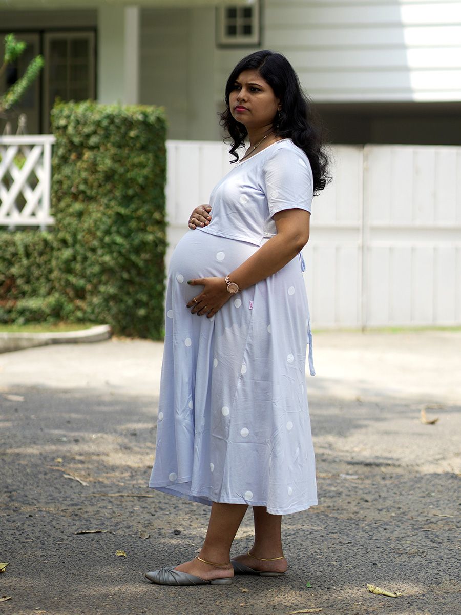Maternity Short Zipless Dress-  Gilda ice blue