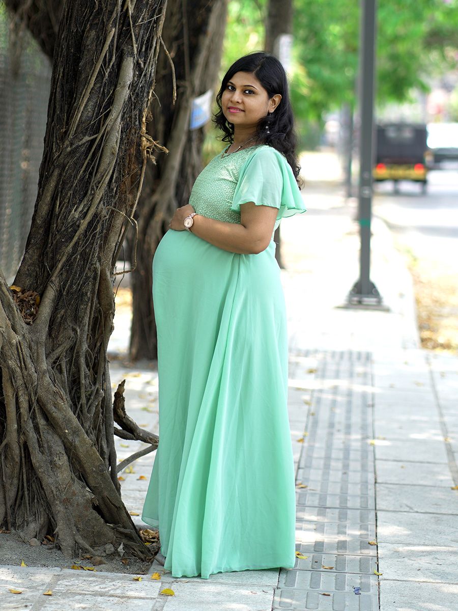 Maternity Photoshoot georgette gown- pista green