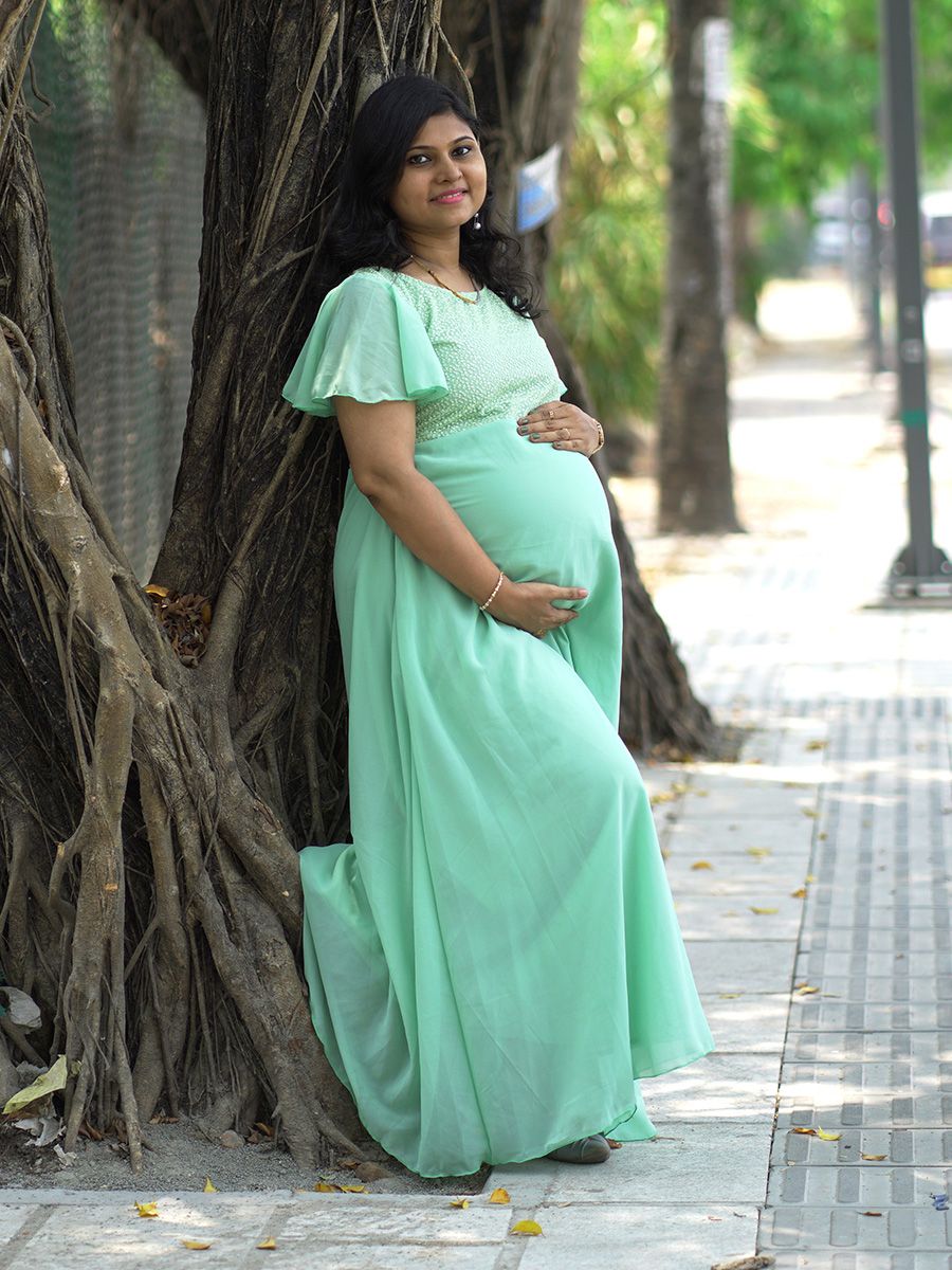Maternity Photoshoot georgette gown- pista green