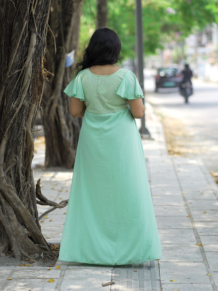 Maternity Photoshoot georgette gown- pista green