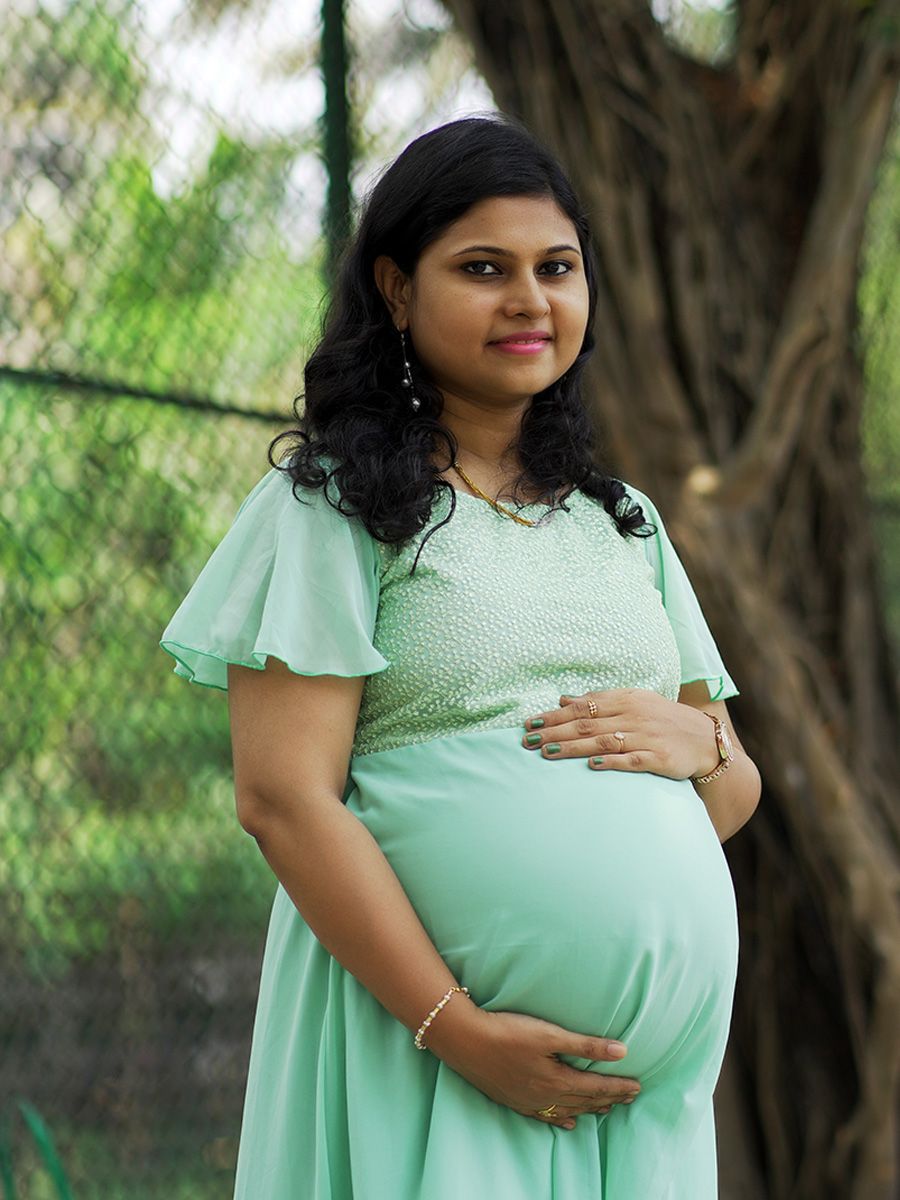 Maternity Photoshoot georgette gown- pista green