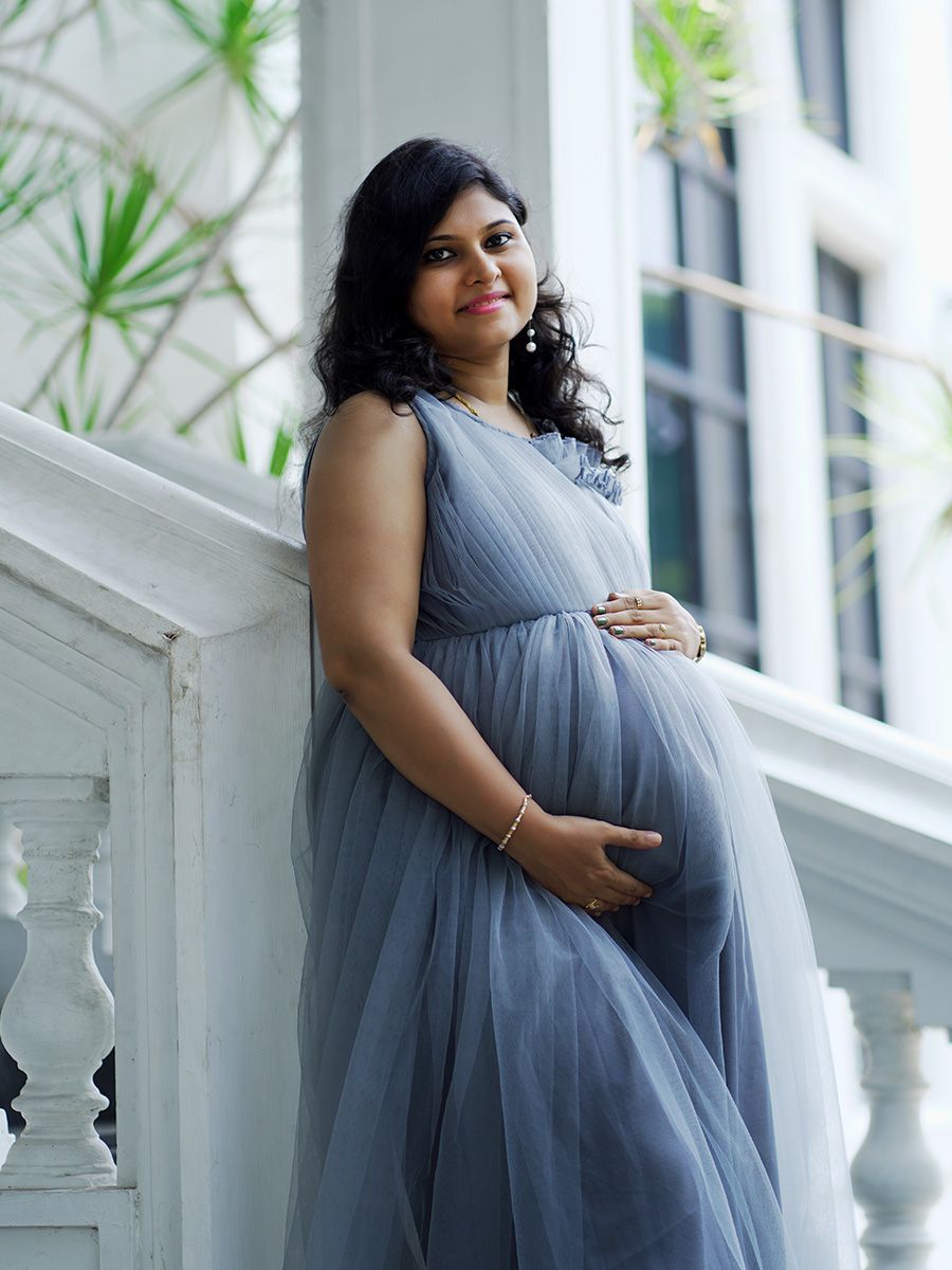 Maternity Baby Shower Plain Net Gown- Ash