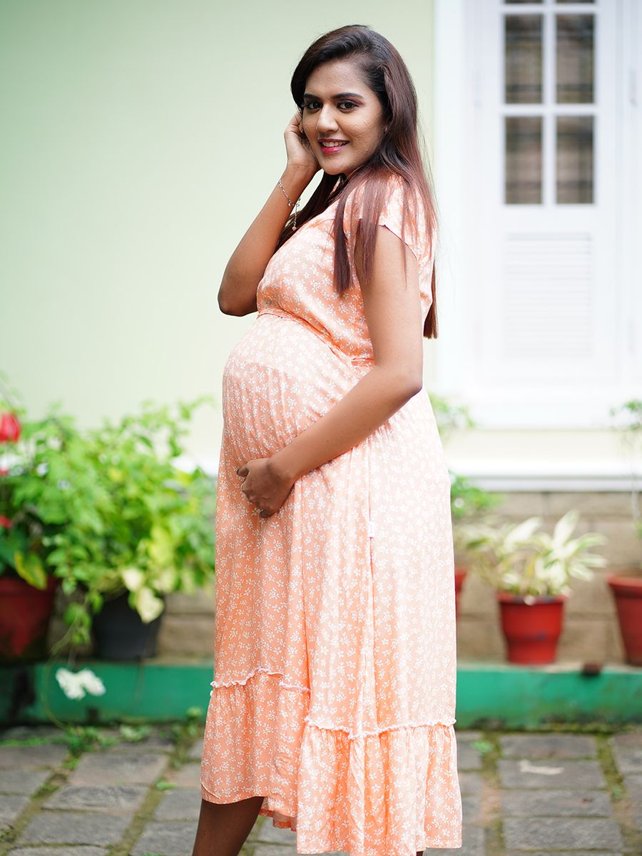 Maternity Short Dress with Free Mask (Orange)
