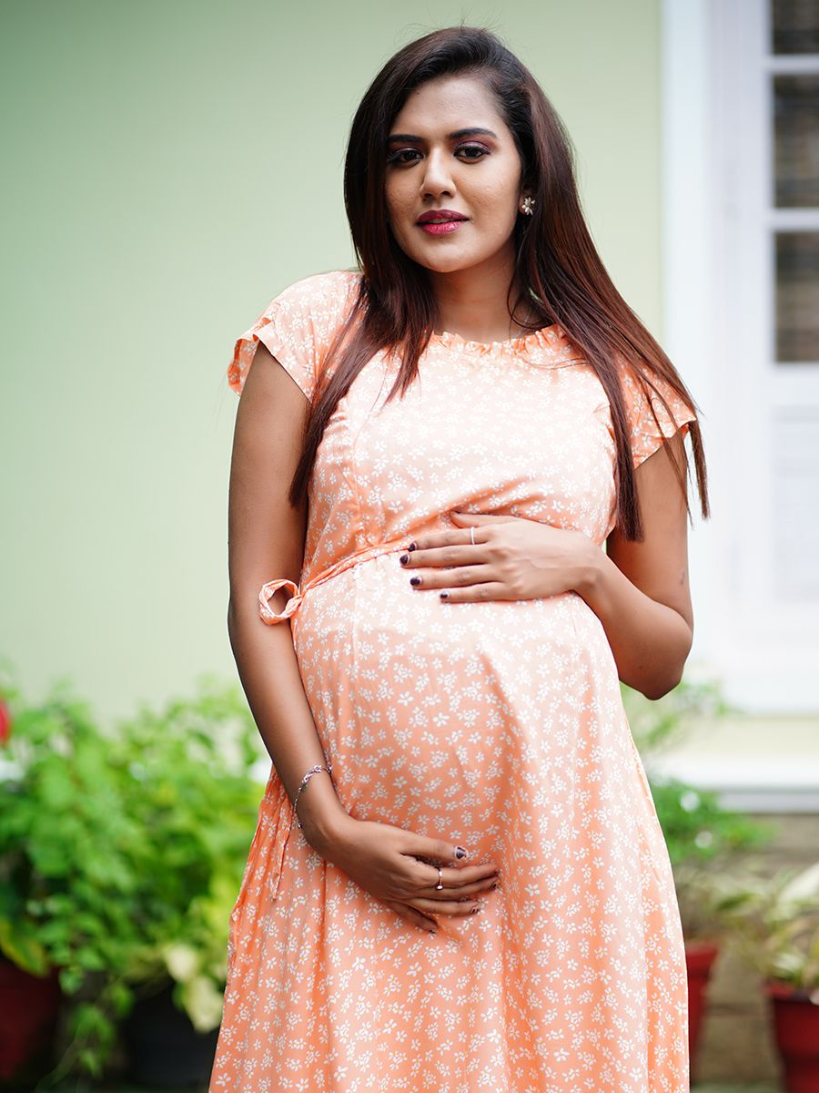 Maternity Short Dress with Free Mask (Orange)