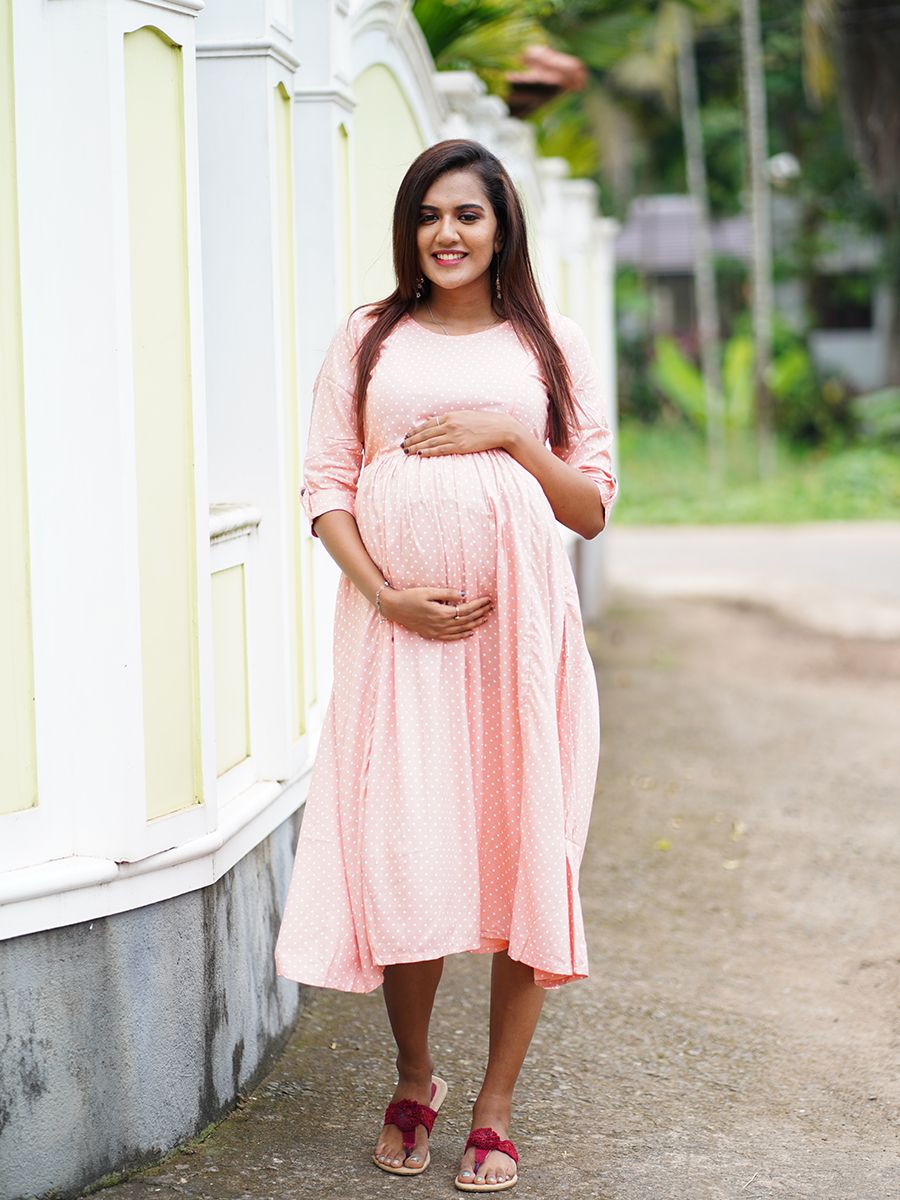Maternity Short Dress with Free Mask (Peach)