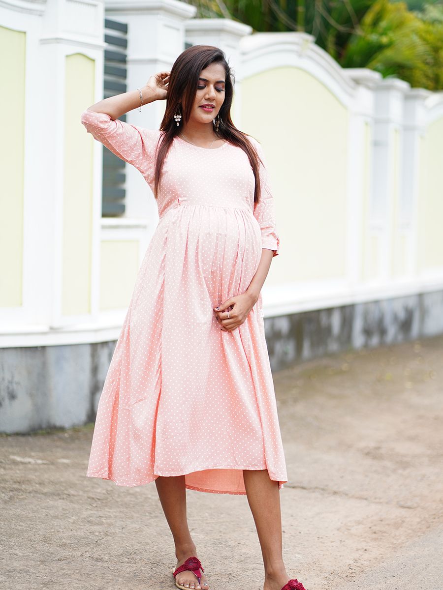 Maternity Short Dress with Free Mask (Peach)