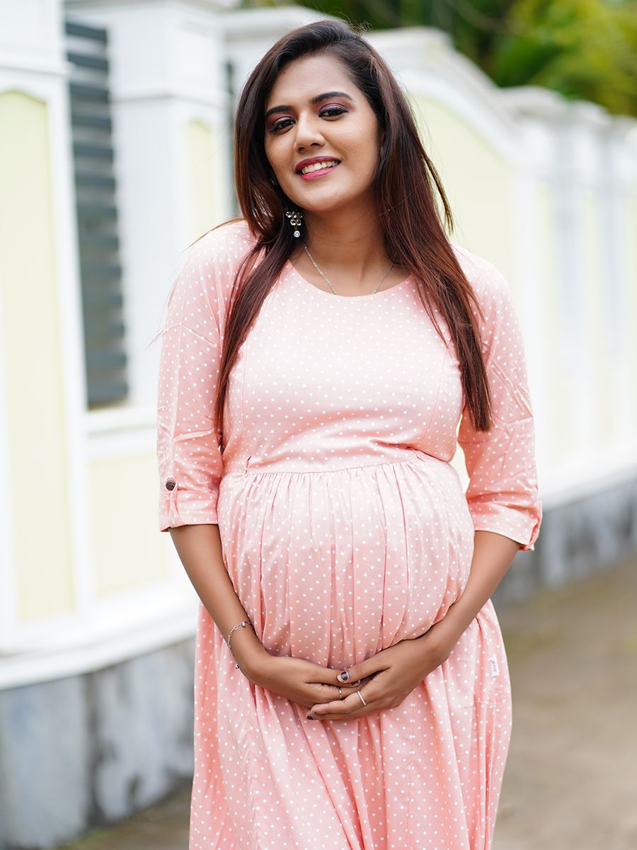 Maternity Short Dress with Free Mask (Peach)