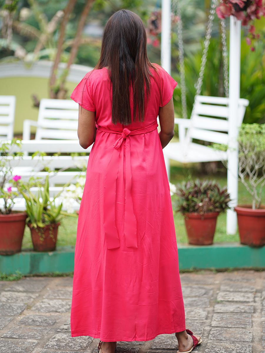 Blush Draped Maternity Sleeveless gown - Red