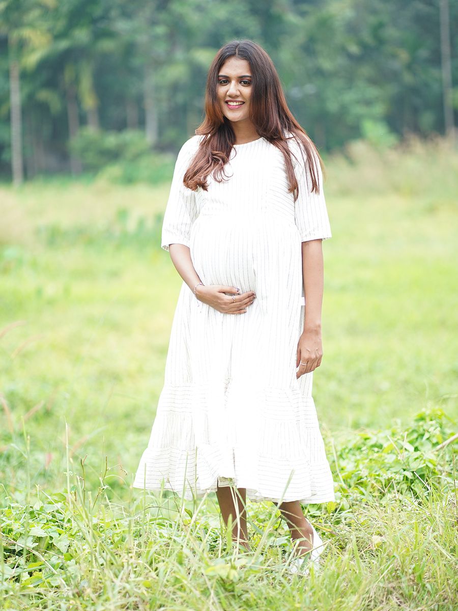 Maternity Midi Dress (Off-white)