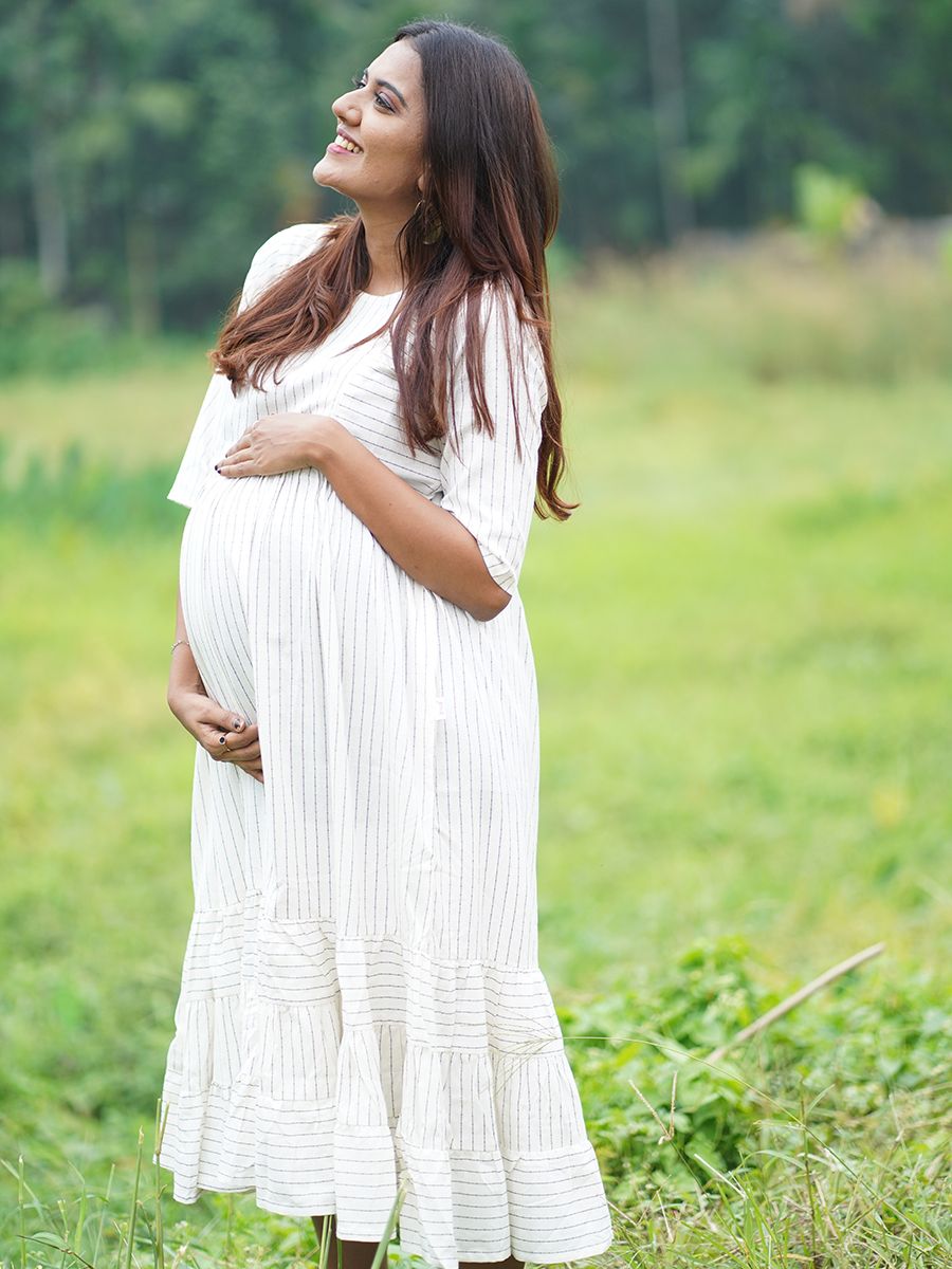 Maternity Midi Dress (Off-white)