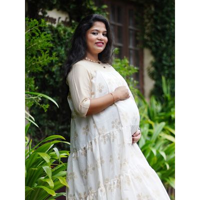 Golden Printed Maternity Short Dress - Ellie Off white 1
