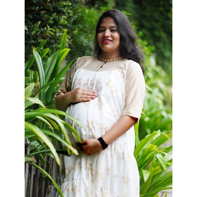 Golden Printed Maternity Short Dress - Ellie Off white 1