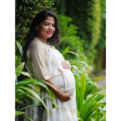 Golden Printed Maternity Short Dress - Ellie Off white 1