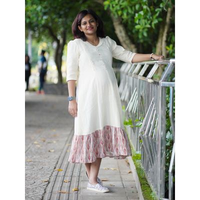 PRINTED MATERNITY AND FEEDING DRESS- ADARA L ORANGE