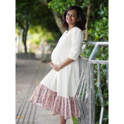 PRINTED MATERNITY AND FEEDING DRESS- ADARA L ORANGE