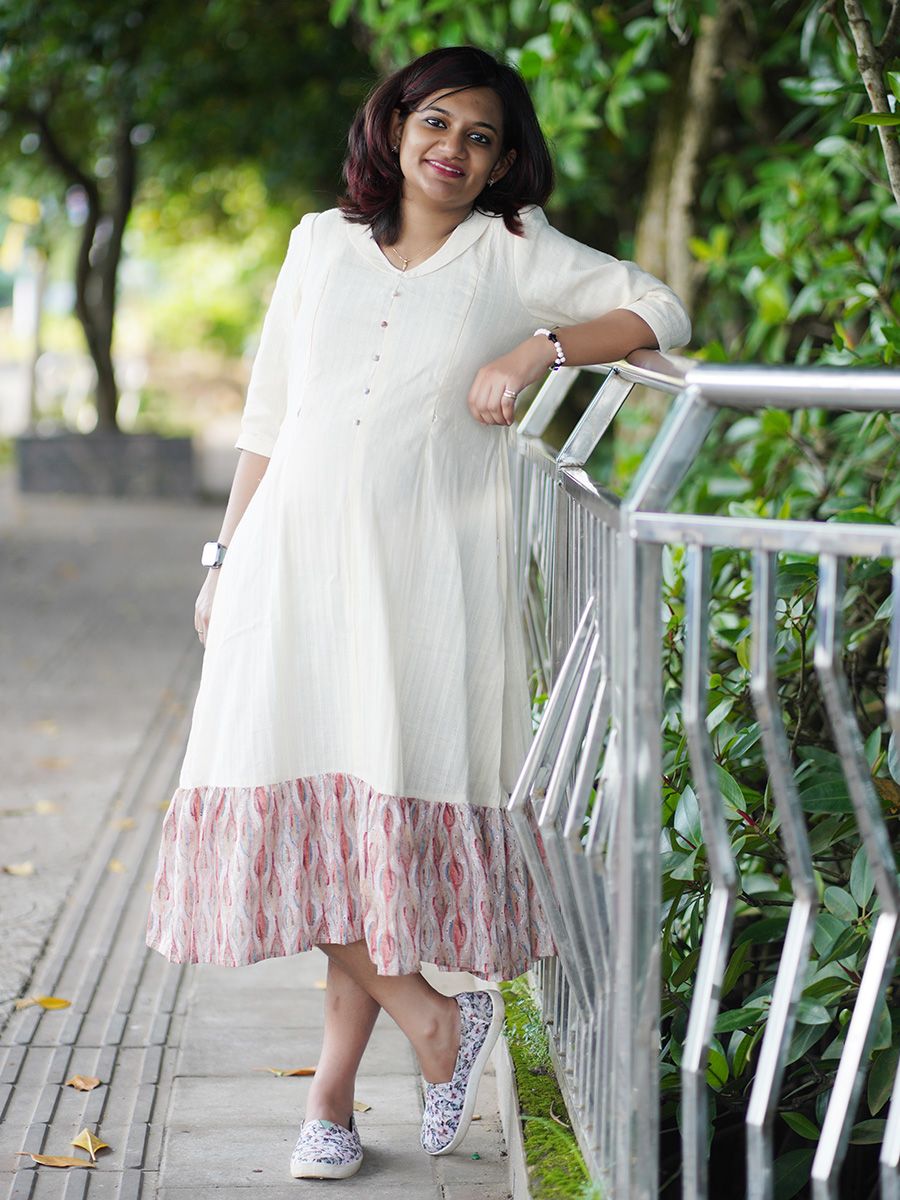 PRINTED MATERNITY AND FEEDING DRESS- Onam ADARA L ORANGE