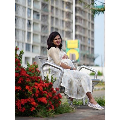 Golden Printed Maternity Short Dress - Ellie Offwhite