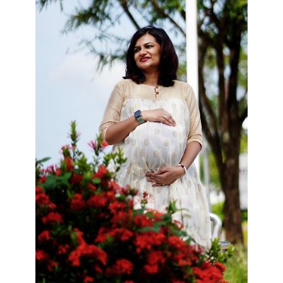 Golden Printed Maternity Short Dress - Ellie Offwhite