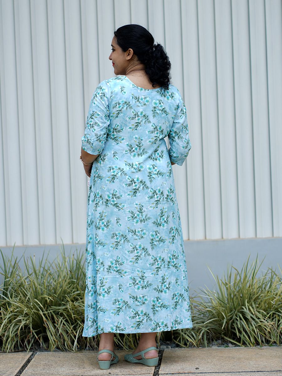 Maternity Floral Printed Jacket with Inner - Rachi Blue