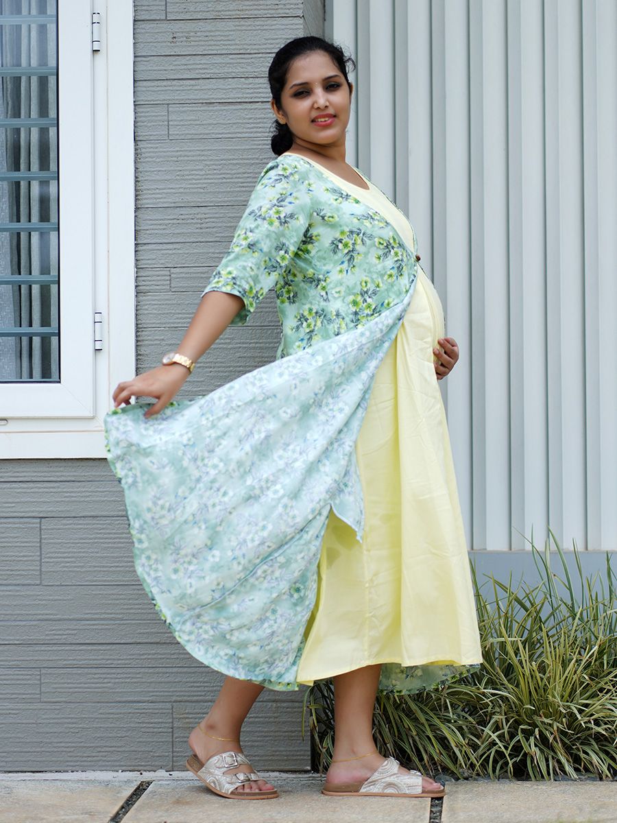 Maternity Floral Printed Jacket with Inner- Rachi L Green