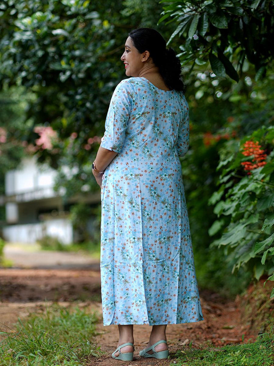 Maternity Floral Printed Jacket with Inner- L Blue