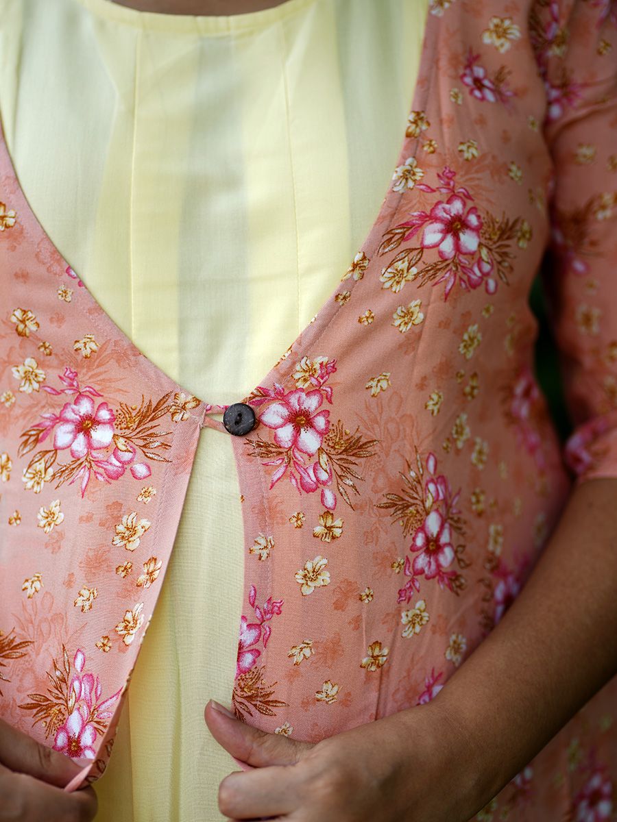Maternity Floral Printed Jacket with Inner- Rachi Peach
